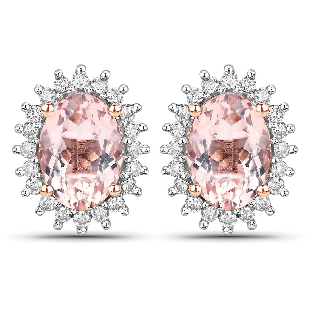 1.61 Carat Genuine Morganite and White Diamond 14K Rose Gold Earrings