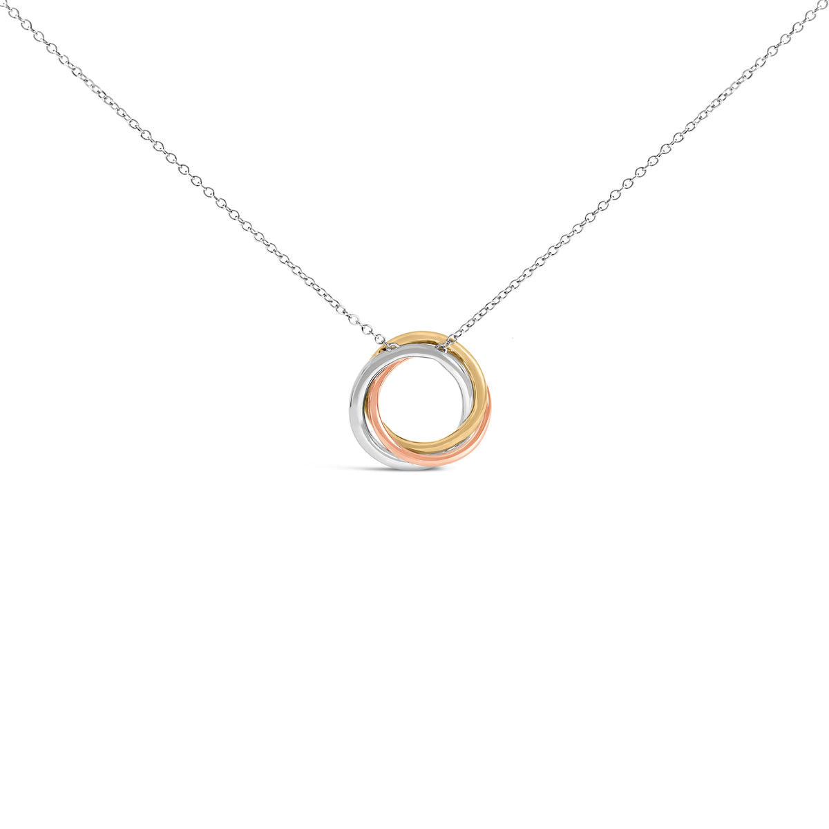 Collar con colgante de círculos entrelazados de diamantes de 1/5 CTTW en plata de ley tricolor