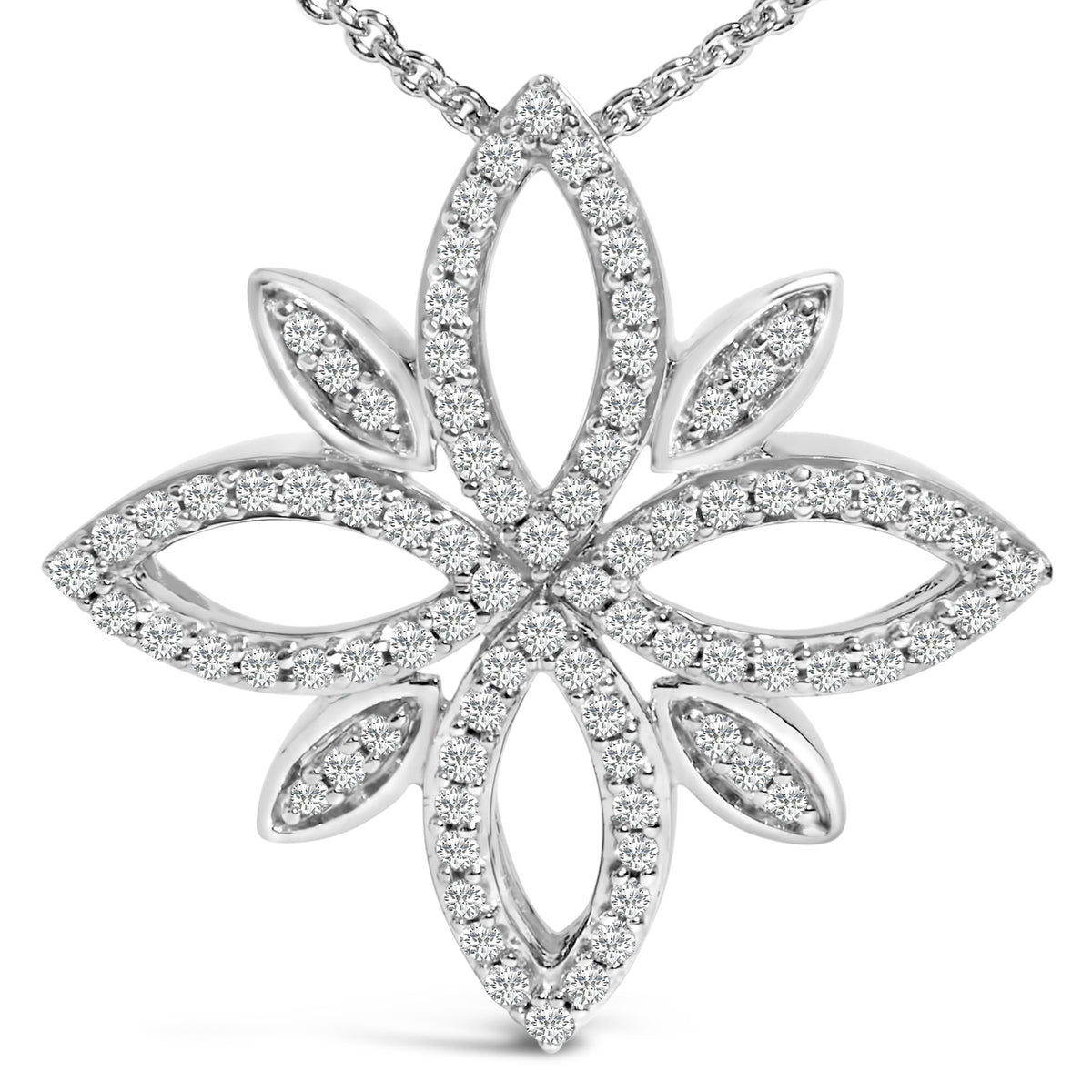 Collar con colgante de cruz floral de plata de ley con diamantes de 1/2 quilate (peso total)