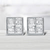 14K White Gold 1/2 Cttw Princess Diamond Composite Box Shape Milgrain Stud Earrings (H-I Color, SI1-SI2 Clarity)