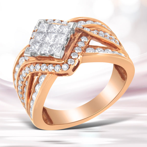 Anillo de cóctel de diamantes bicolor de oro de 10 quilates (1 1/2 cttw, color H-I, claridad I1-I2)
