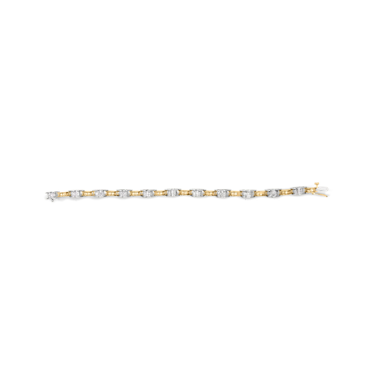 Pulsera de 7" de oro de 14K de dos tonos con eslabones y diamantes de corte princesa de 1,00 Cttw (color H-I, claridad SI1-SI2)