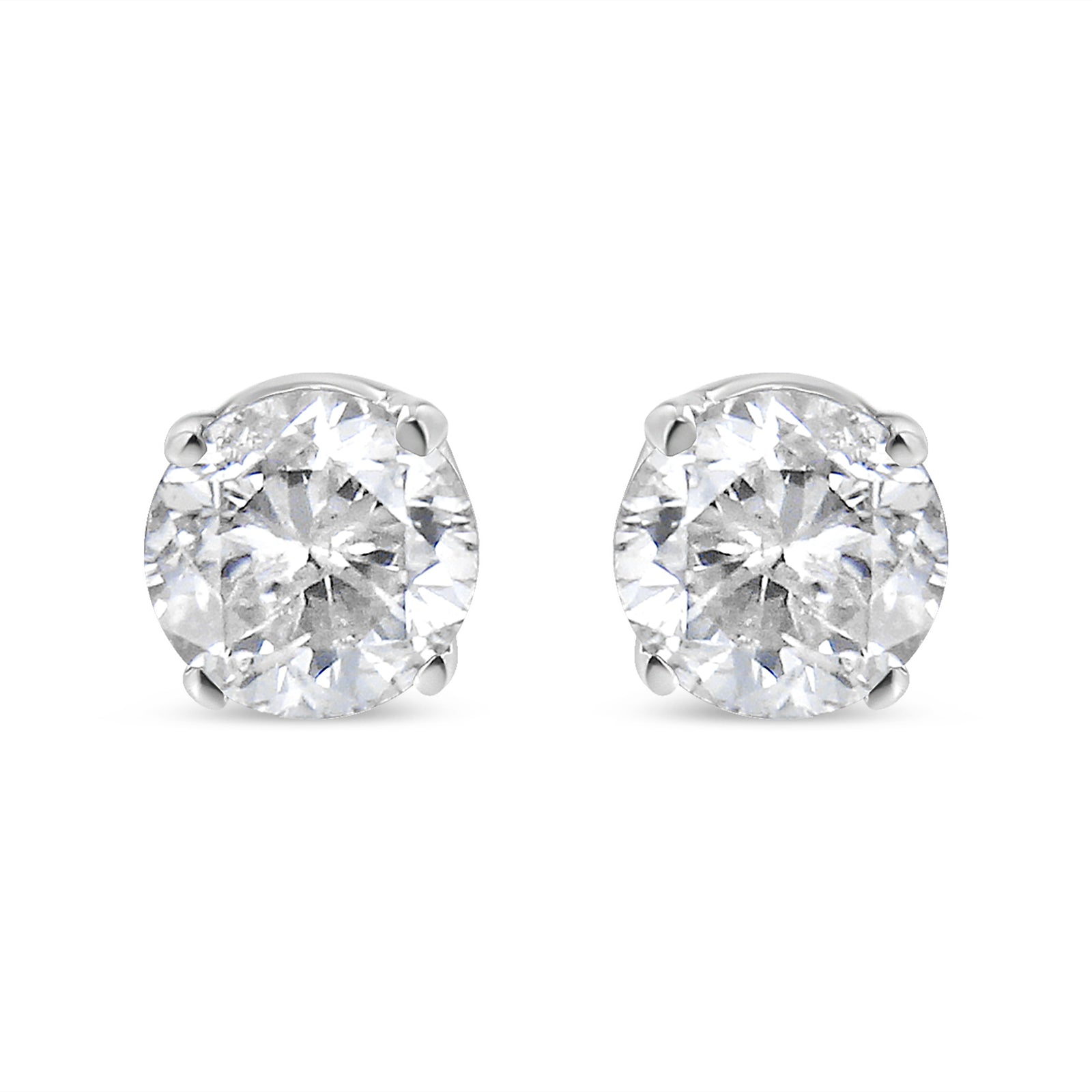14K White Gold 1.0 Cttw 4-Prong Set Brilliant Round-Cut Solitaire Lab Grown Diamond Push Back Stud Earrings (E-F Color, VVS2-VS1 Clarity)
