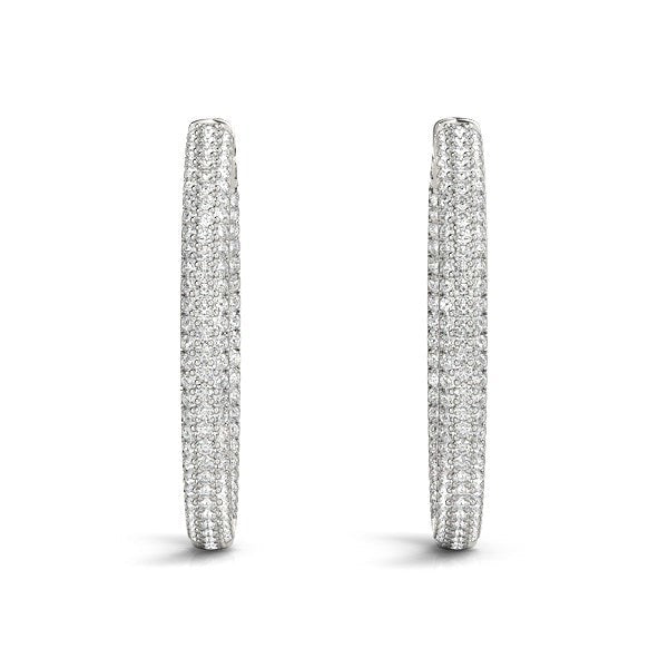 Pendientes de aro de oro blanco de 14 quilates con dos filas de diamantes engastados en pavé (7 quilates de peso total)