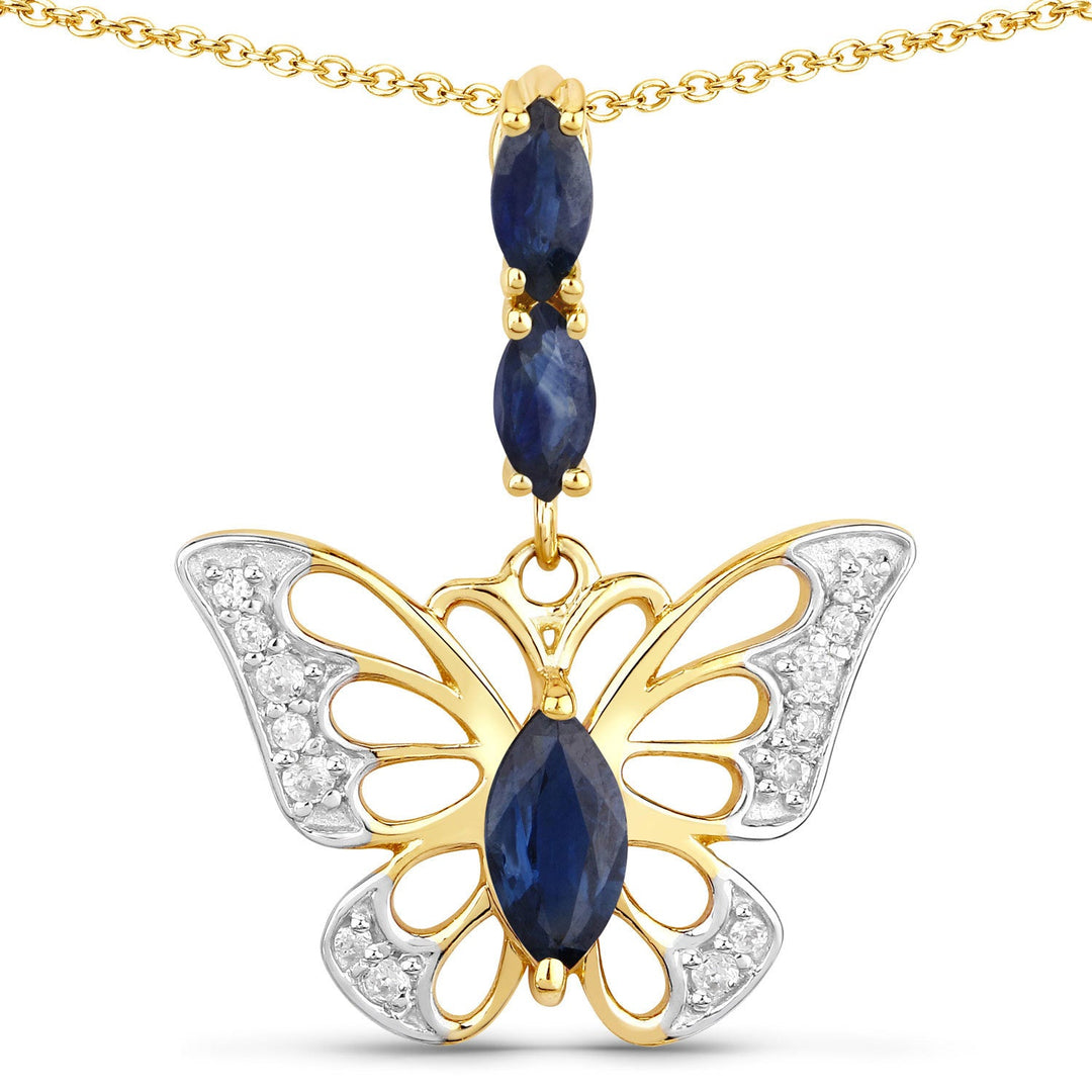 0.92 Carat Genuine Blue Sapphire and White Zircon .925 Sterling Silver Pendant