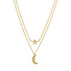 14k Yellow Gold Double-Strand Chain Necklace with Puff Moon and Star