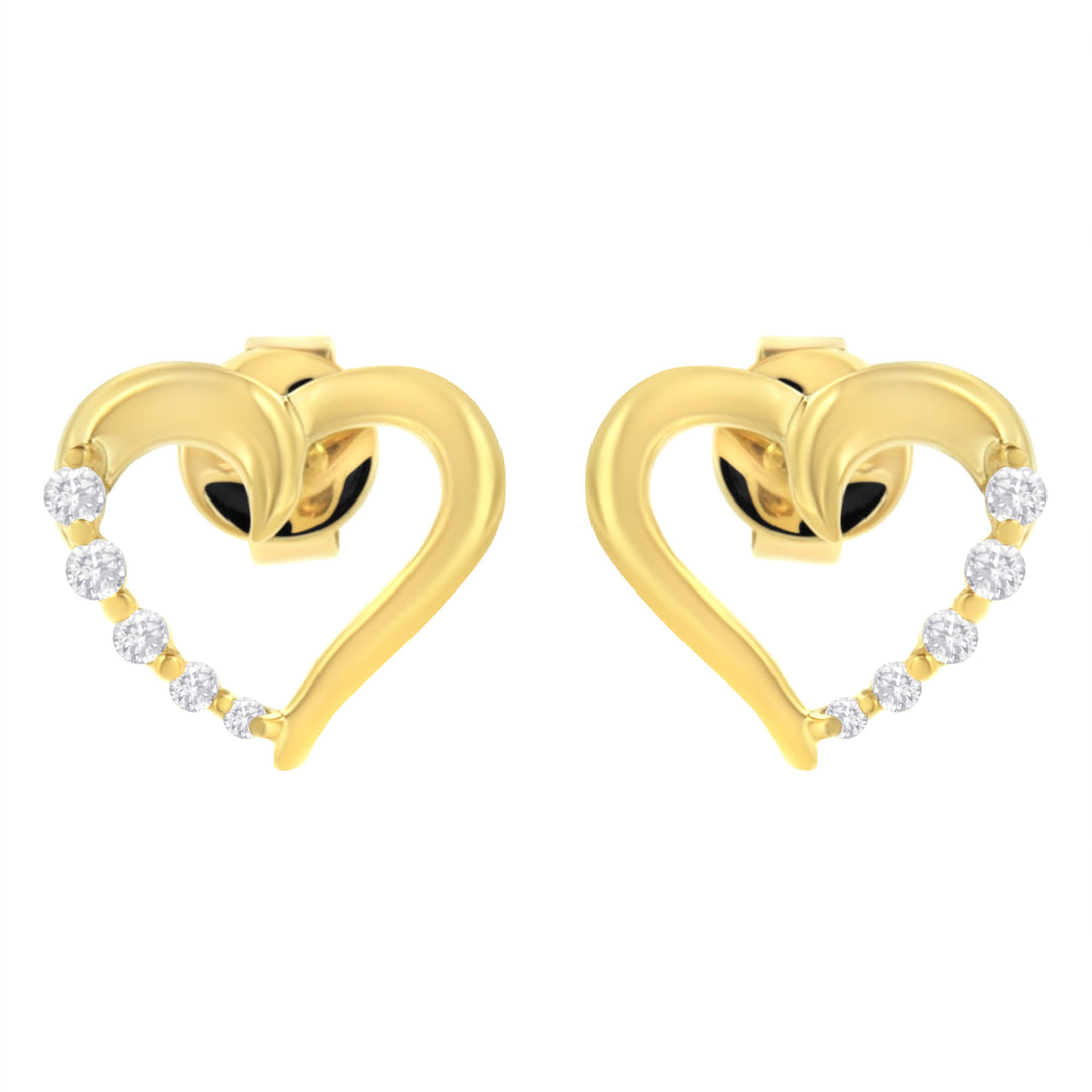 14K Yellow Gold 1/8 Cttw Diamond Journey Heart Hoop Earrings (K-L Color, I1-I2 Clarity)