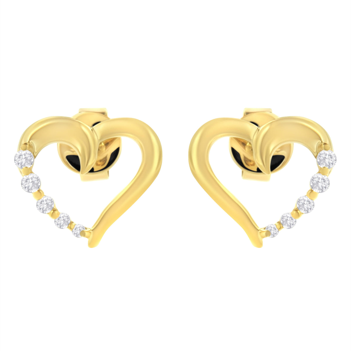 Pendientes de aro Journey de oro amarillo de 14K con diamantes de 1/8 Cttw (color K-L, claridad I1-I2)