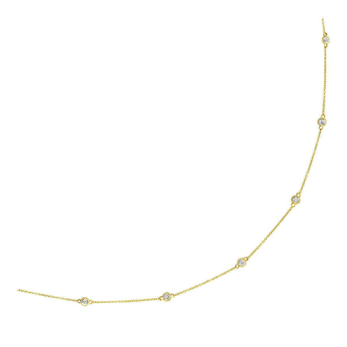 Collar tipo estación de oro amarillo de 14k con diamantes redondos
