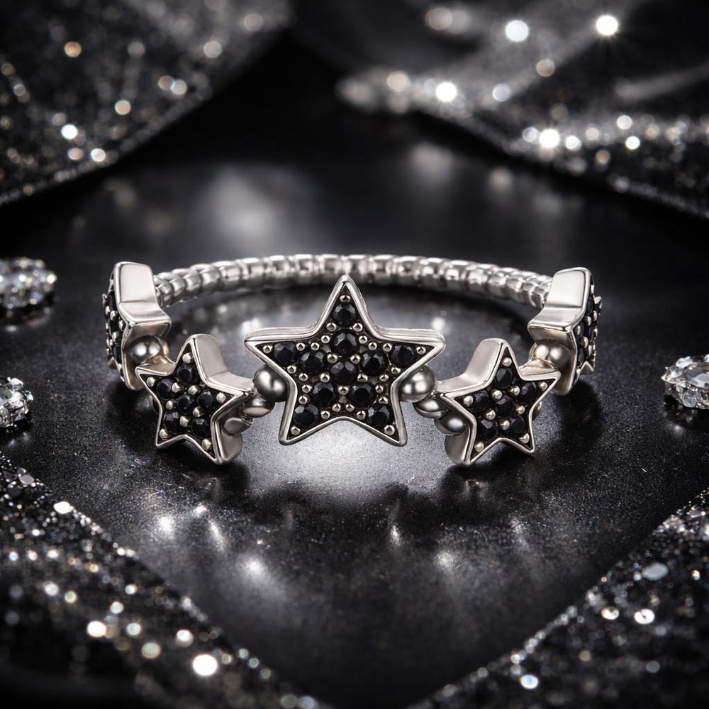 925 Sterling Silver Oxidized Rings with Pavé Setting CZ, Size 6.0 for Women