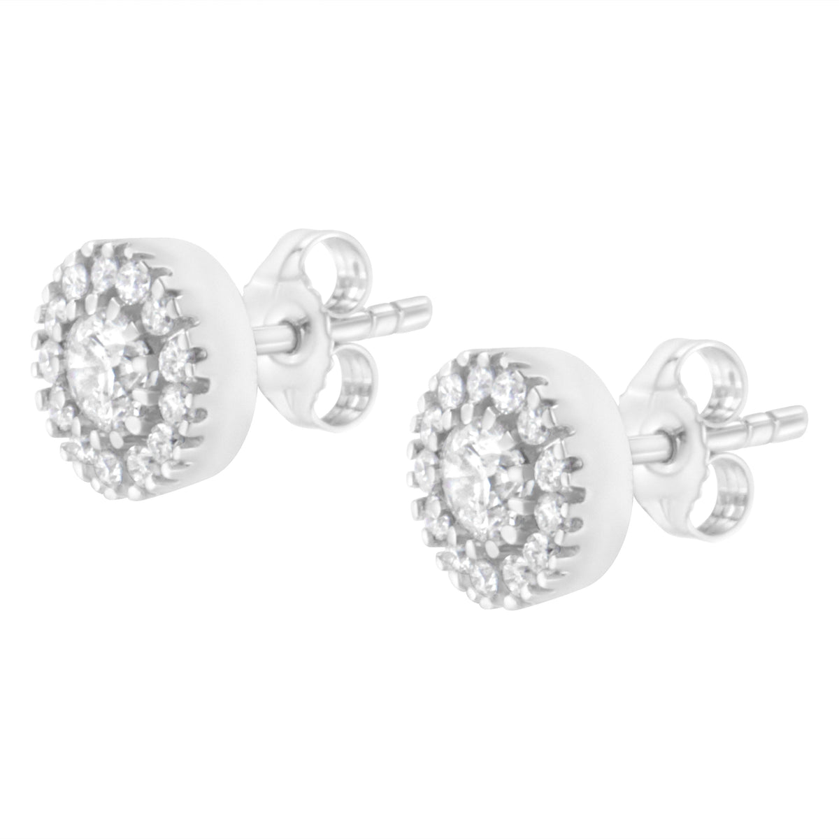 Pendientes de oro blanco de 14k con halo de diamantes de 1 quilate total (Claridad I-J, Color I1-I2)