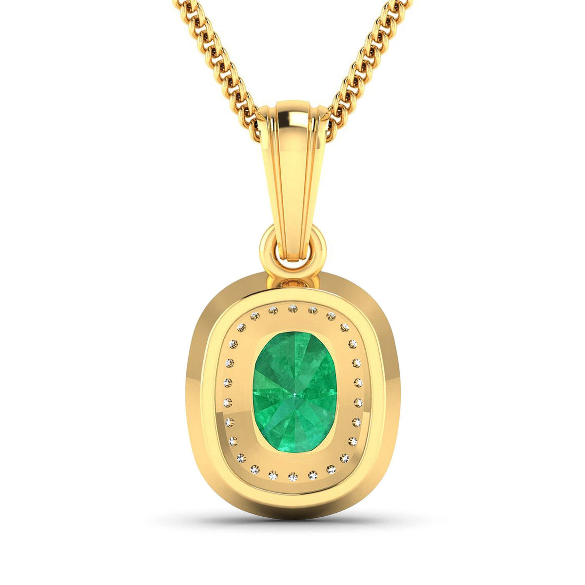 Colgante de oro amarillo de 14 quilates con esmeralda zambiana auténtica de 1,50 quilates y diamantes blancos