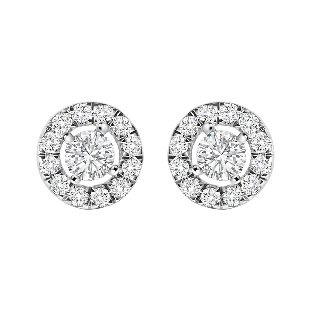 14K White Gold 3/4 Cttw Lab-Grown Diamond Floating Halo Stud Earring (F-G Color, VS1-VS2 Clarity)