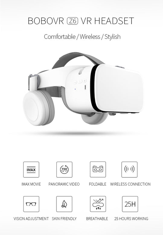 VR Virtual Reality Bluetooth Headset with Built-in Wireless Headphones and Remote Controller