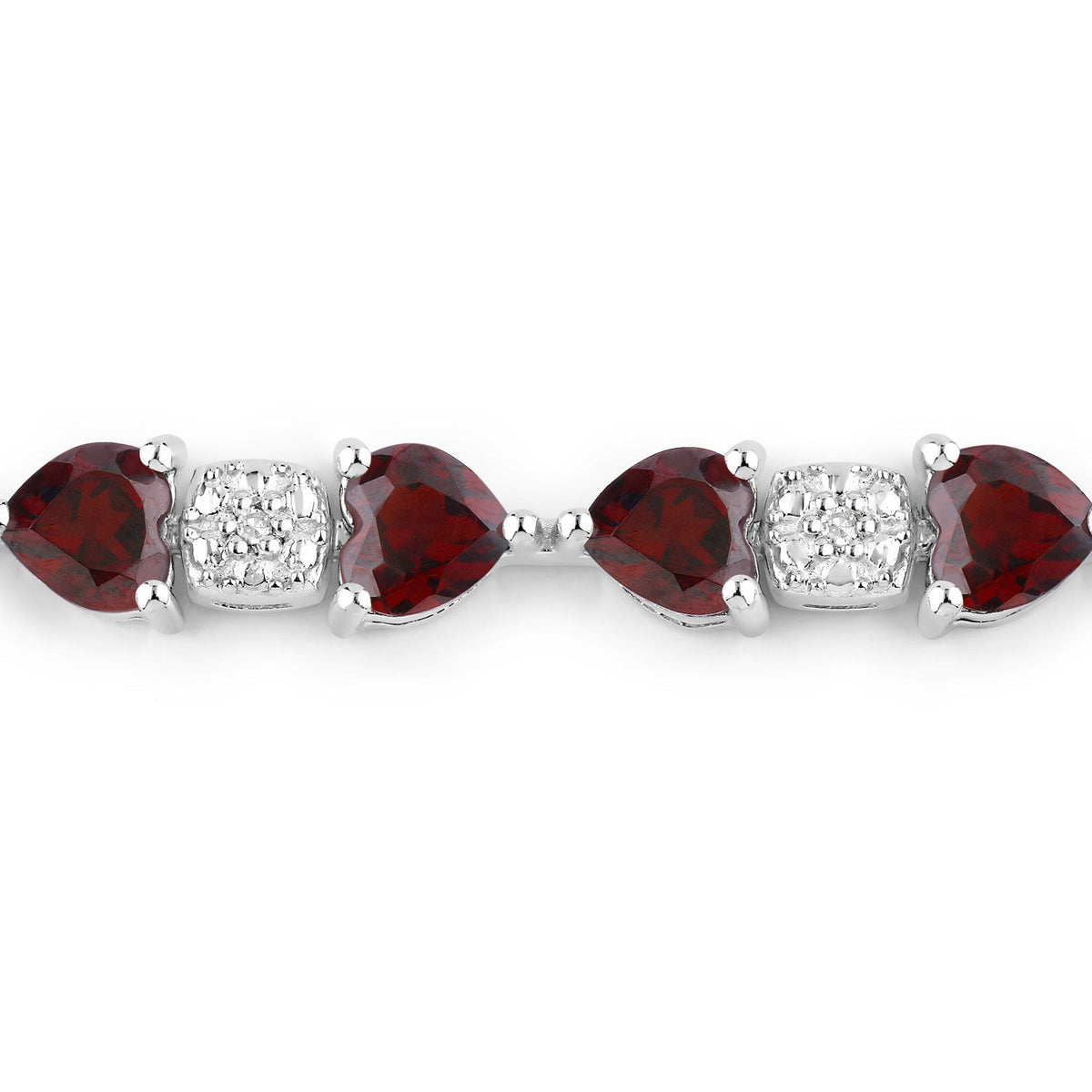Brazalete de plata de ley .925 con granate genuino de 11.10 quilates y diamantes blancos