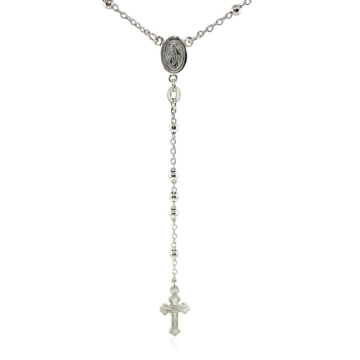 Cadena fina de rosario y collar de cuentas en plata esterlina