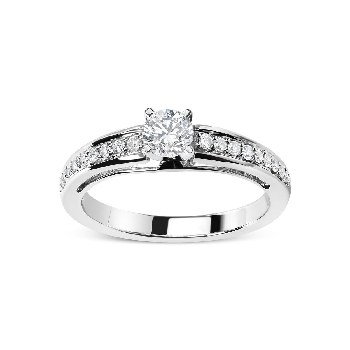 Anillo de compromiso solitario de oro blanco de 14 quilates con diamantes de 1/2 quilate engarzados en pavé (color G-H, claridad VS2-SI1) - Talla 7