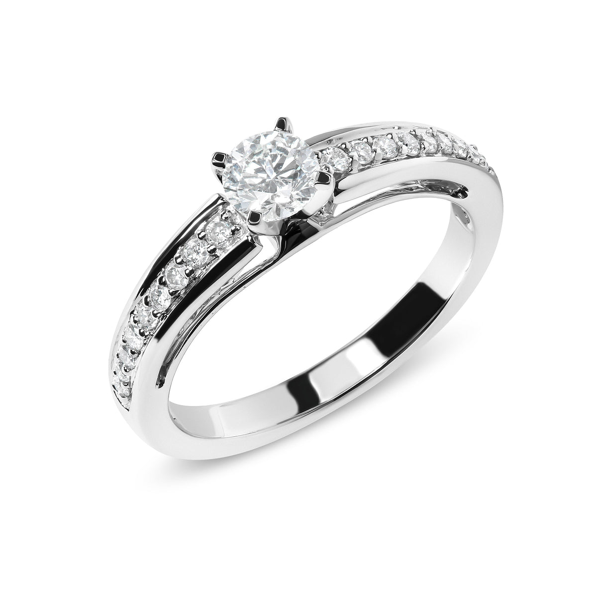 Anillo de compromiso solitario de oro blanco de 14 quilates con diamantes de 1/2 quilate engarzados en pavé (color G-H, claridad VS2-SI1) - Talla 7