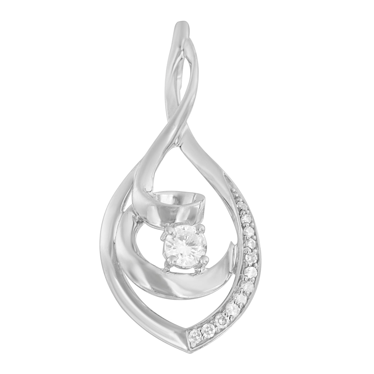 Collar con colgante de eslabones en espiral de oro blanco de 10K, diamante redondo de talla brillante de 1/4 Cttw, 45,72 cm (color I-J, claridad I2-I3)