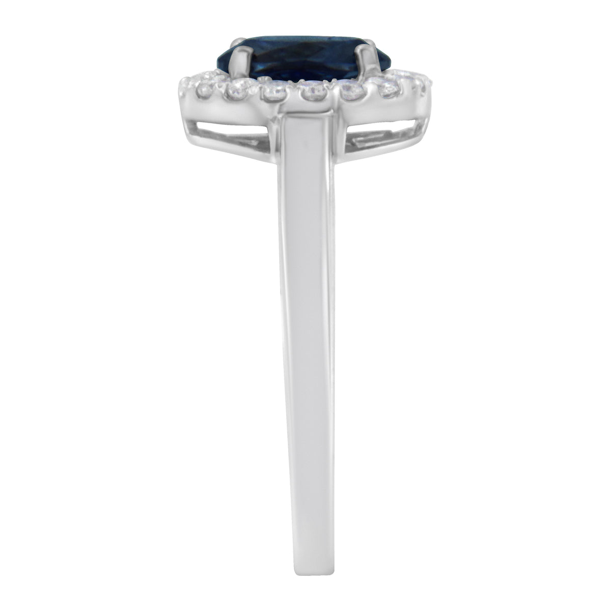 Anillo de cóctel de oro blanco de 10K, 1/5 quilates de diamante redondo y zafiro azul creado de 7MM engarzado con halo (color H-I, claridad I1-I2) - Talla 7