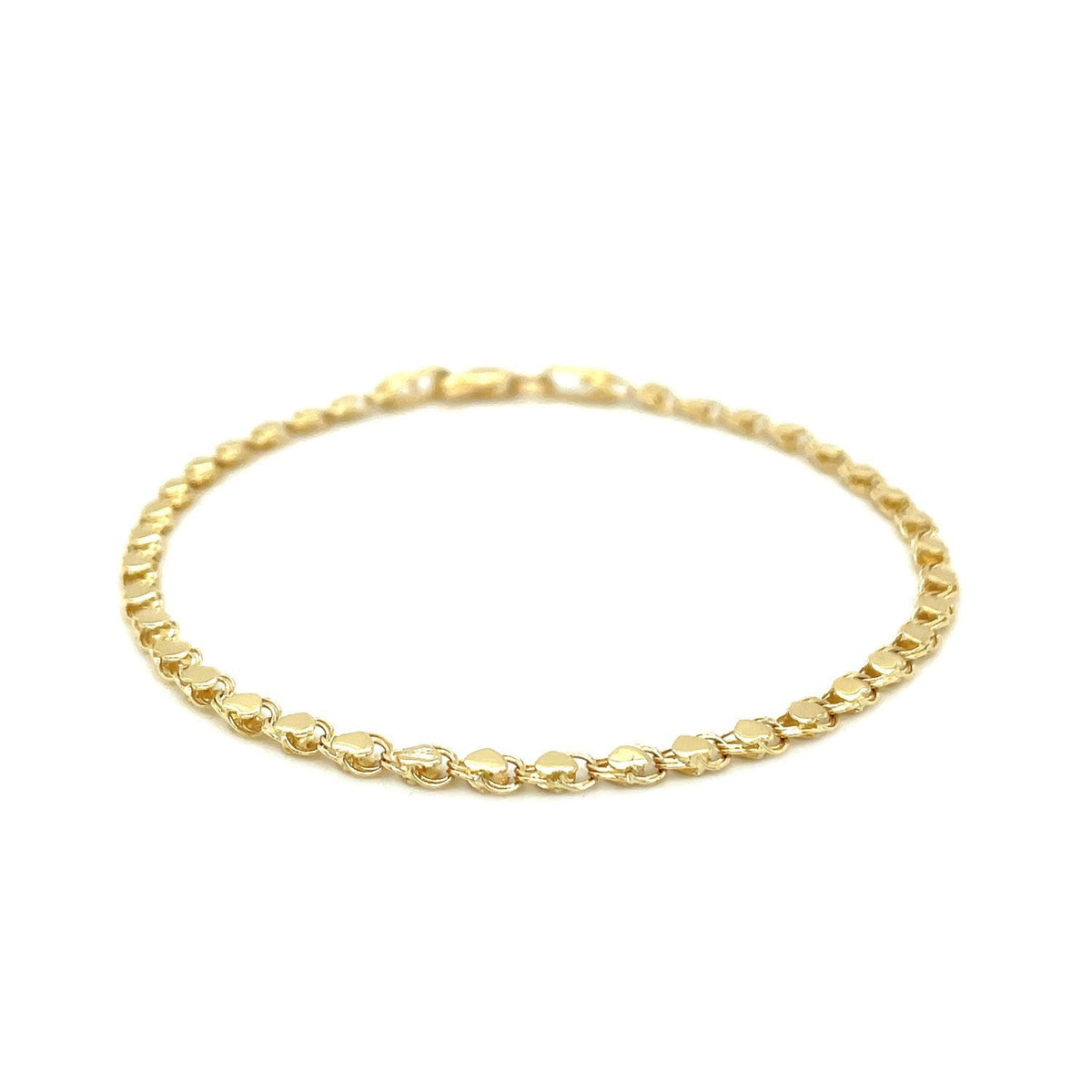 Pulsera de corazón de oro amarillo de 14k de 2.9mm