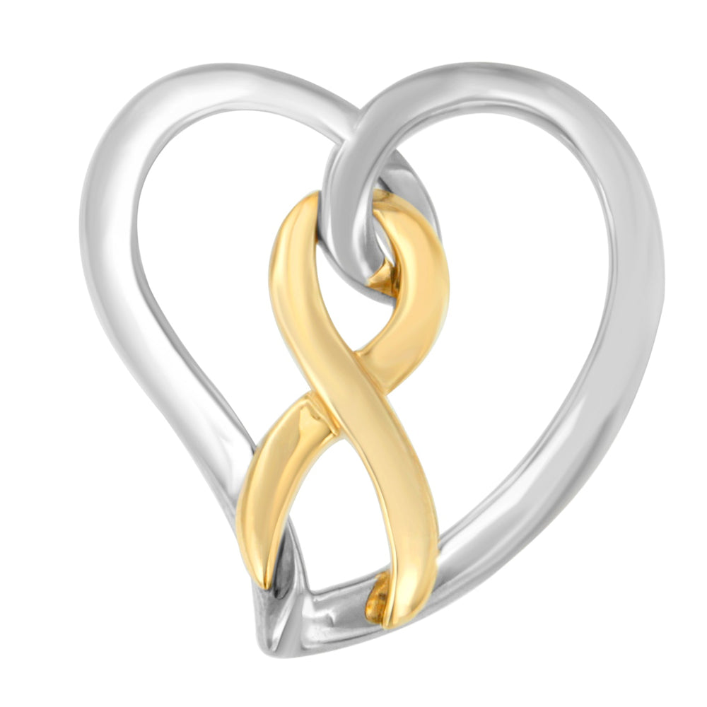 14K Gold and Silver Heart Bow Pendant Necklace