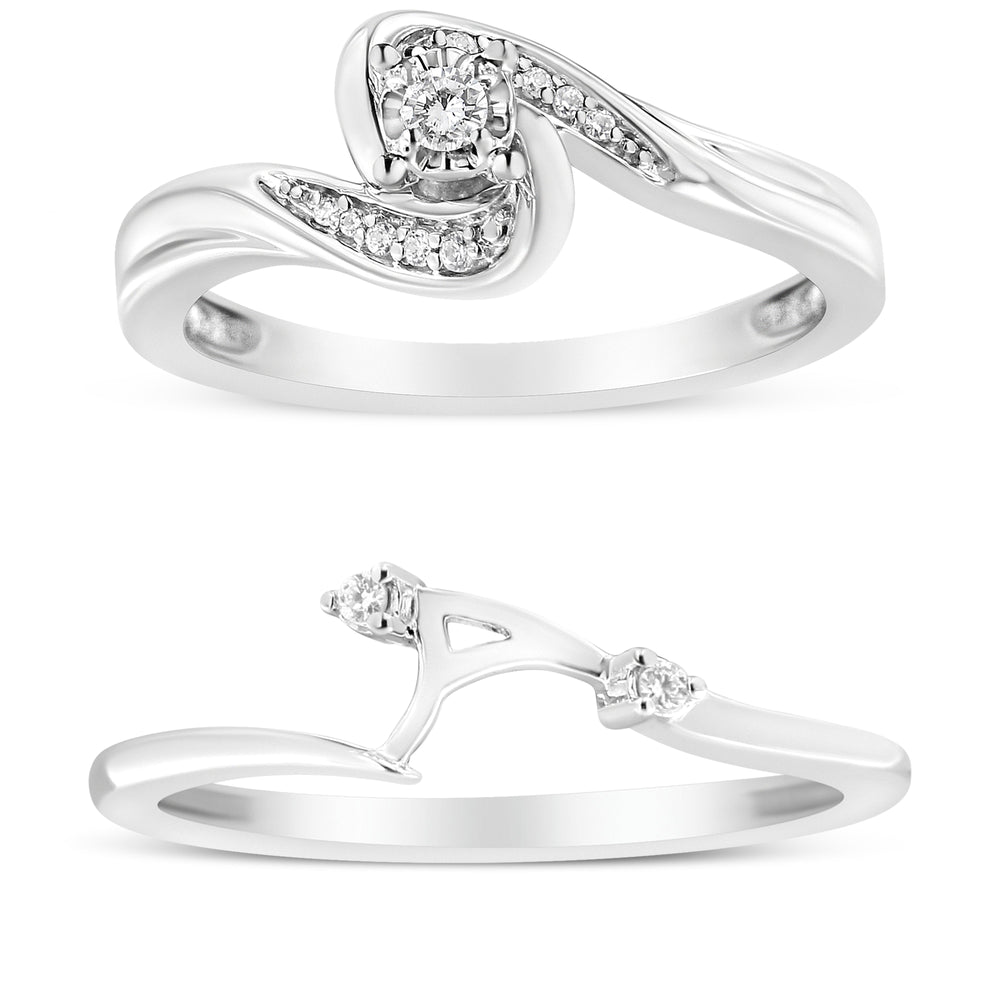 Anillo y banda de plata de ley .925 con remolino y bypass de diamantes de 1/10 Cttw (color I-J, claridad I3) - Talla 7