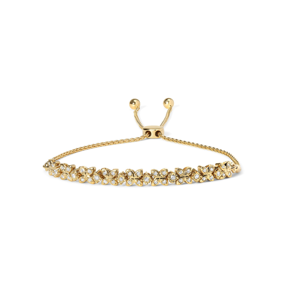 Pulsera ajustable tipo bolo de 4 a 10 pulgadas con diamantes de 1/4 TC en forma de marquesa y eslabones de plata de ley .925 (Color I-J, Claridad I1-I2)