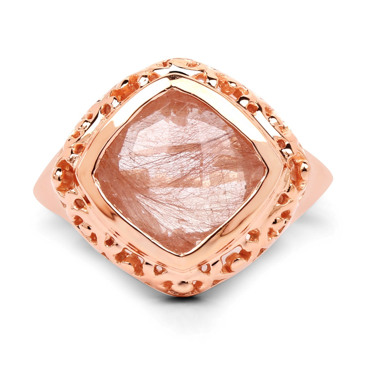 Anillo de plata de ley .925 chapado en oro rosa de 14 quilates con rutilo rosa genuino de 3,25 quilates