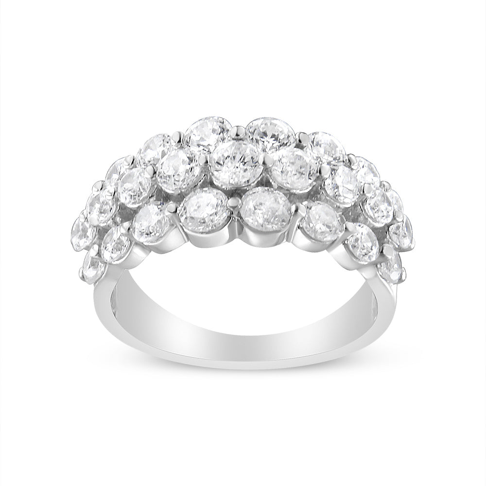 Anillo de oro blanco de 10K con 2 1/2 quilates de diamante natural redondo de 3 hileras (color I-J, claridad I1-I2) - Talla 7