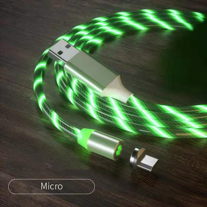 Streamer Magnetic LED Fast-Charge Cable – 3-in-1 USB-C • Micro-USB • Lightning with Colorful LED Glow (1 m / 2 m)