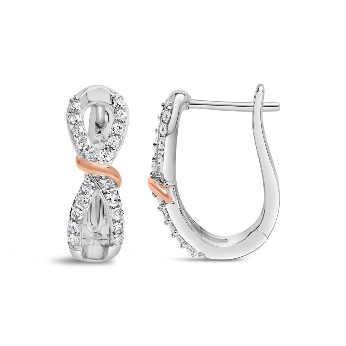 Pendientes de aro infinitos y de cinta de oro blanco y rosa de 10 quilates con diamantes de 1/3 Cttw (color H-I, claridad I1-I2)