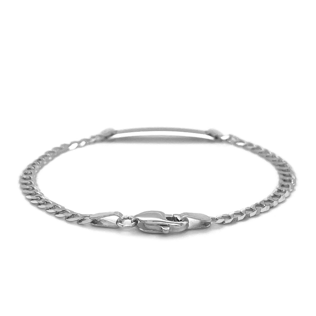 Pulsera de identidad para niños de oro blanco de 14 quilates, con cadena de eslabones tipo barbada, pulida