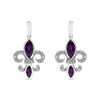.925 Sterling Silver Marquise Cut Amethyst and Diamond Accent Fleur De Lis Dangle Stud Earrings (H-I Color, SI1-SI2 Clarity)