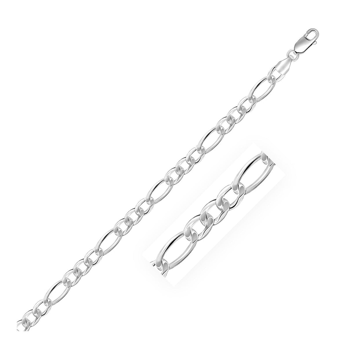 Cadena de plata esterlina estilo Figaro de 5.5 mm con baño de rodio