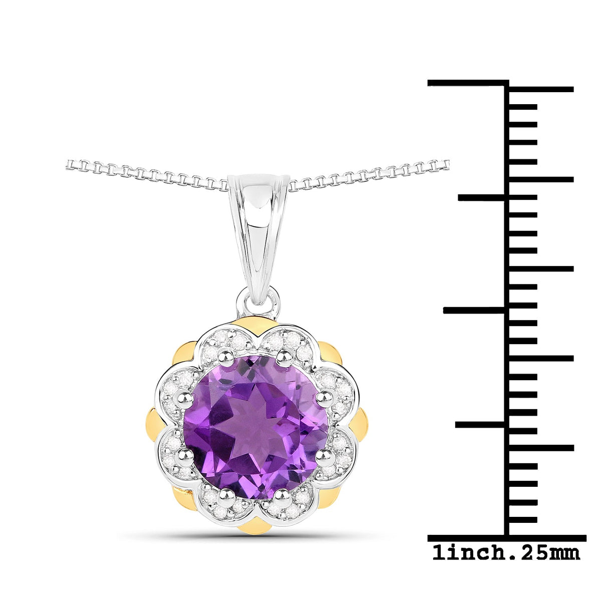 Colgante de 1,87 quilates de amatista genuina y diamantes blancos en oro amarillo de 14K con plata esterlina .925