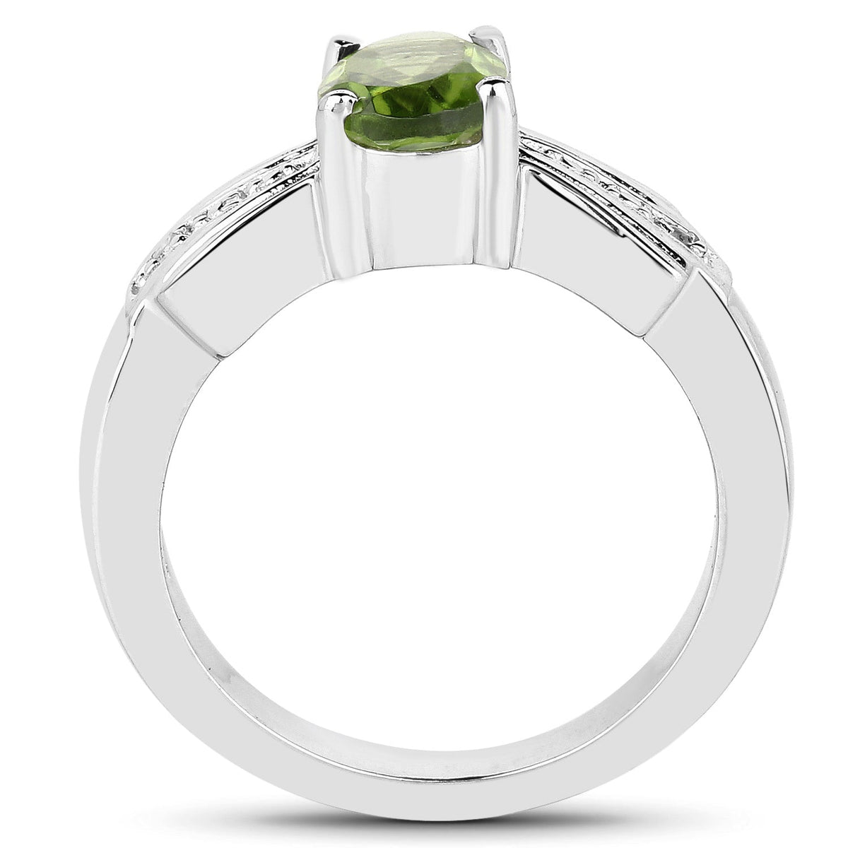 Anillo de Plata de Ley .925 con Peridoto Genuino de 1.13 Quilates y Topacio Blanco
