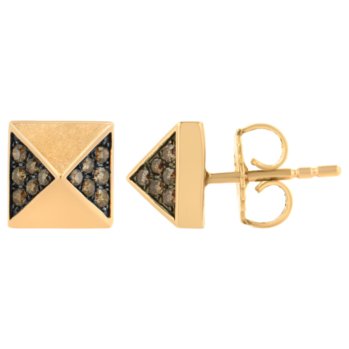 Pendientes de tachuela de pirámide de diamante marrón de 1/4 Cttw de oro rosa de 14K (Color Marrón, Claridad SI1-SI2)