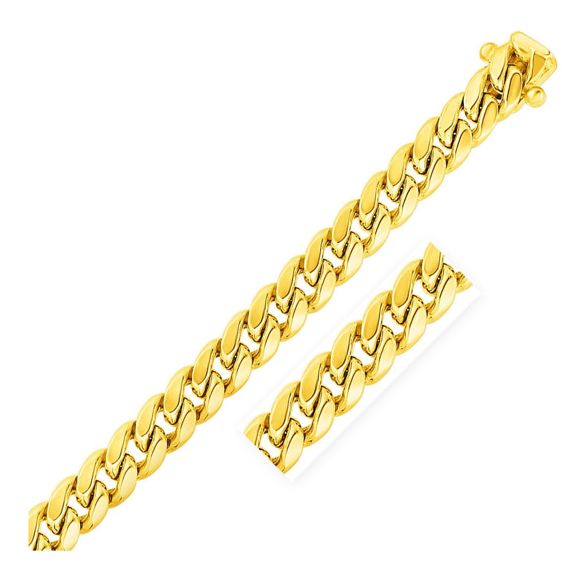 Pulsera de oro amarillo semimacizo cubano de Miami de 11 mm y 14 quilates