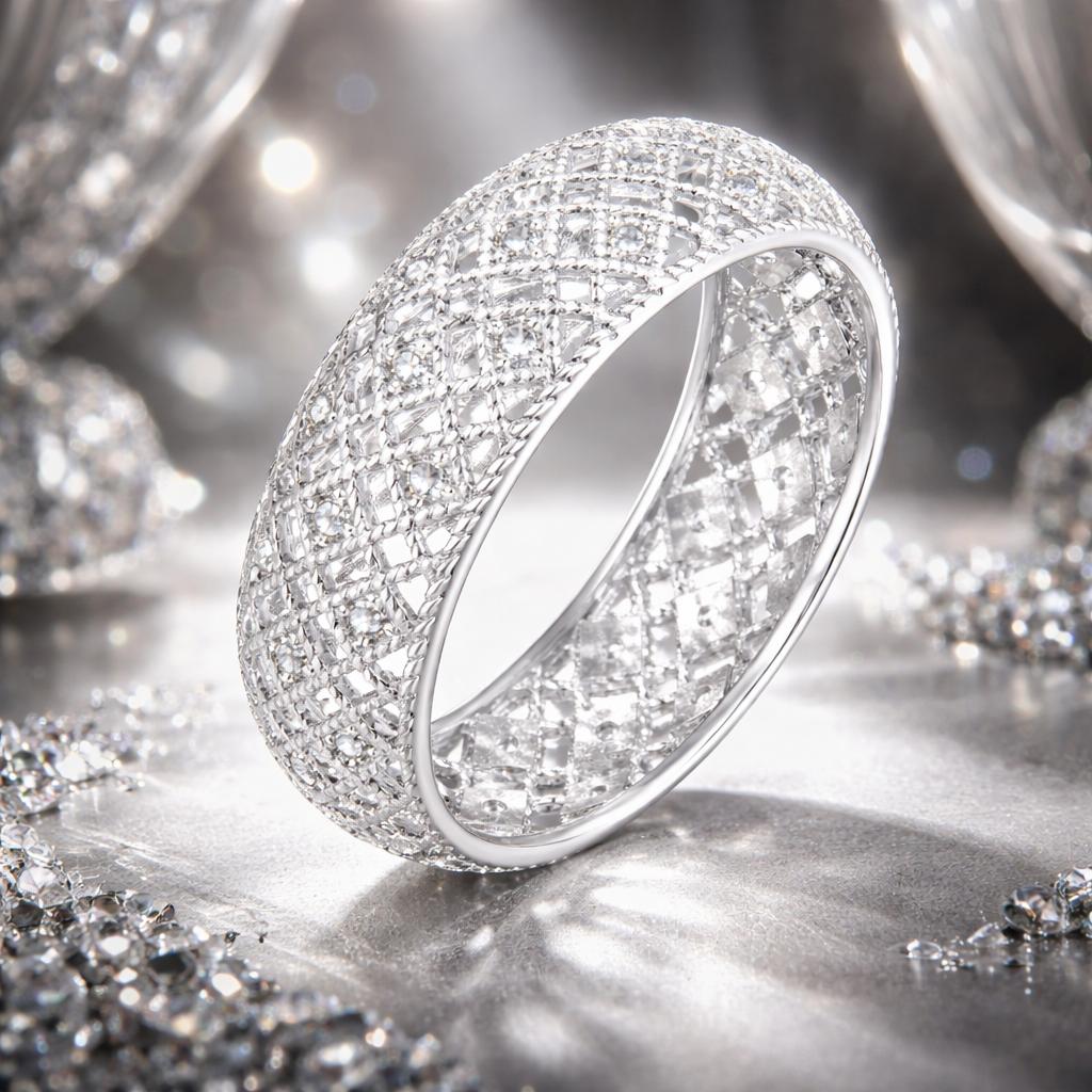 Anillo de mujer de plata de ley 925 y platino chapado con circonitas cúbicas pavé, talla 6