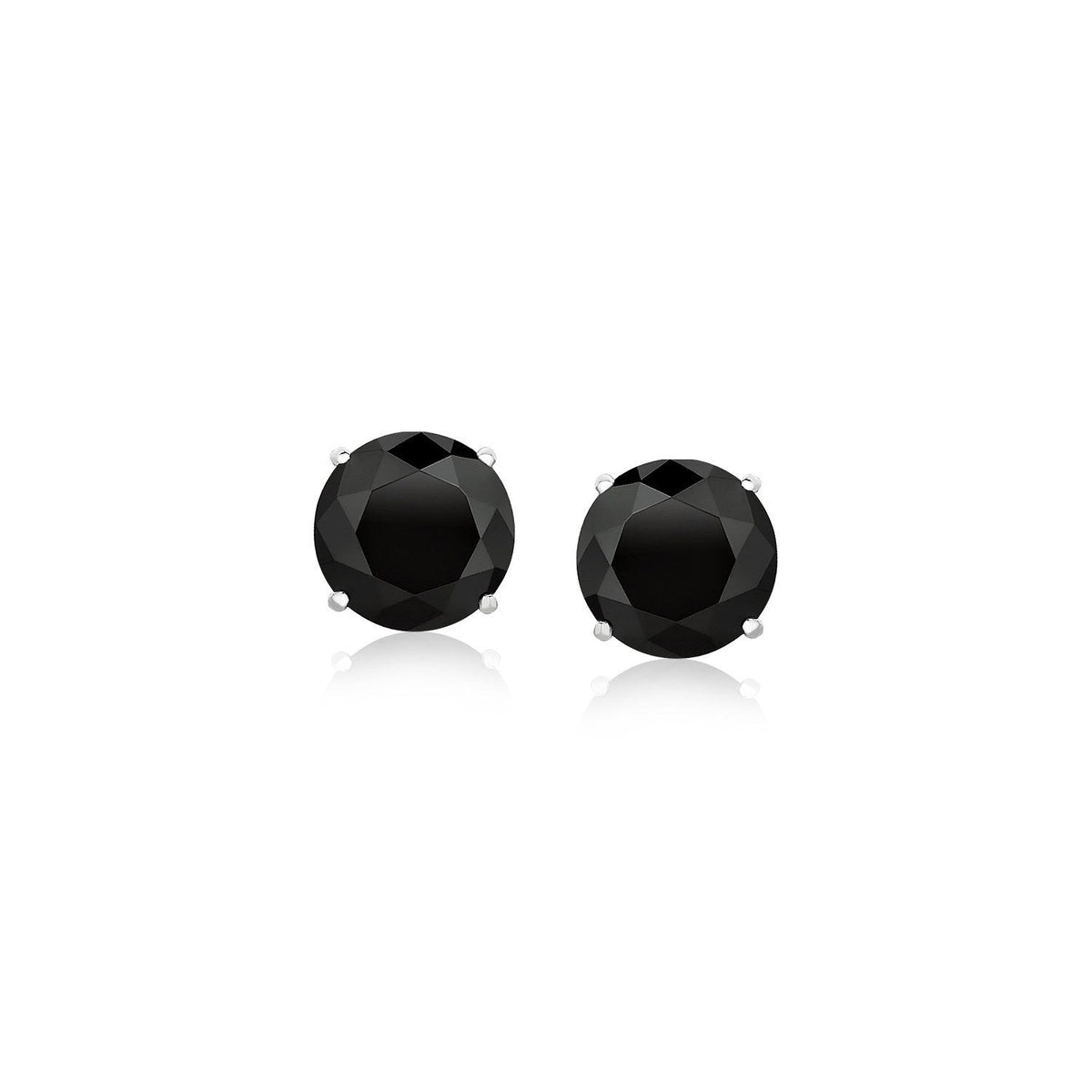 Pendientes de oro blanco de 14k con circonita cúbica facetada negra (6mm)