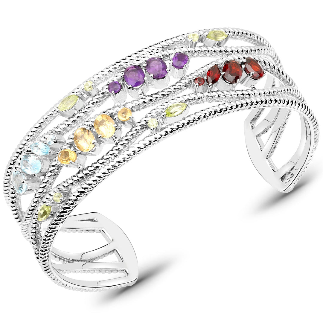Brazalete de plata de ley .925 con varias piedras genuinas de 4,82 quilates