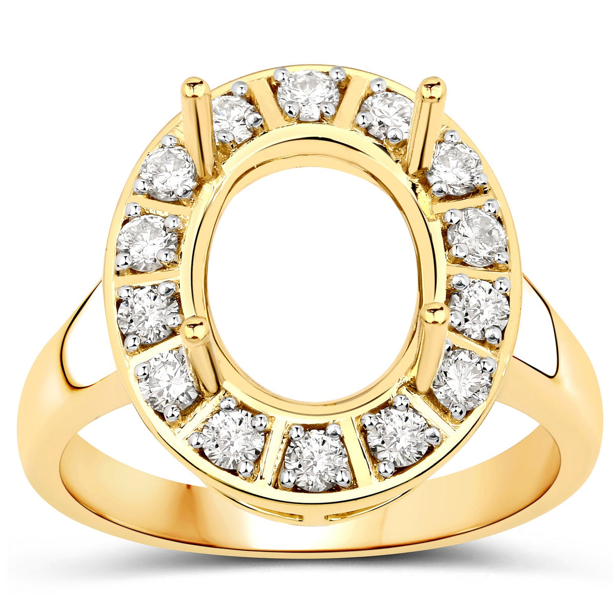 Anillo semimontado de oro amarillo de 14K con diamante blanco auténtico de 0.42 quilates - para gema ovalada de 11x9mm