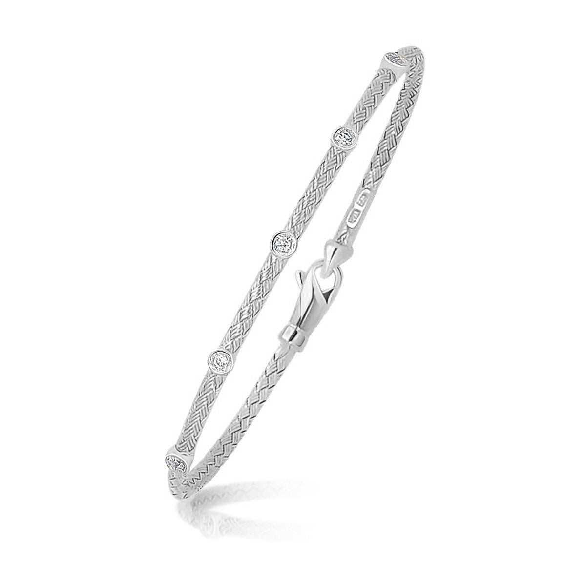 Pulsera de eslabones tipo cesta con acento de diamante en oro blanco de 14k