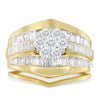 Anillo de compromiso y alianza de boda de oro amarillo de 14 quilates con diamantes de 2-1/3 quilates en engaste de racimo en forma de espiga (Color H-I, Claridad SI1-SI2) - Talla 5