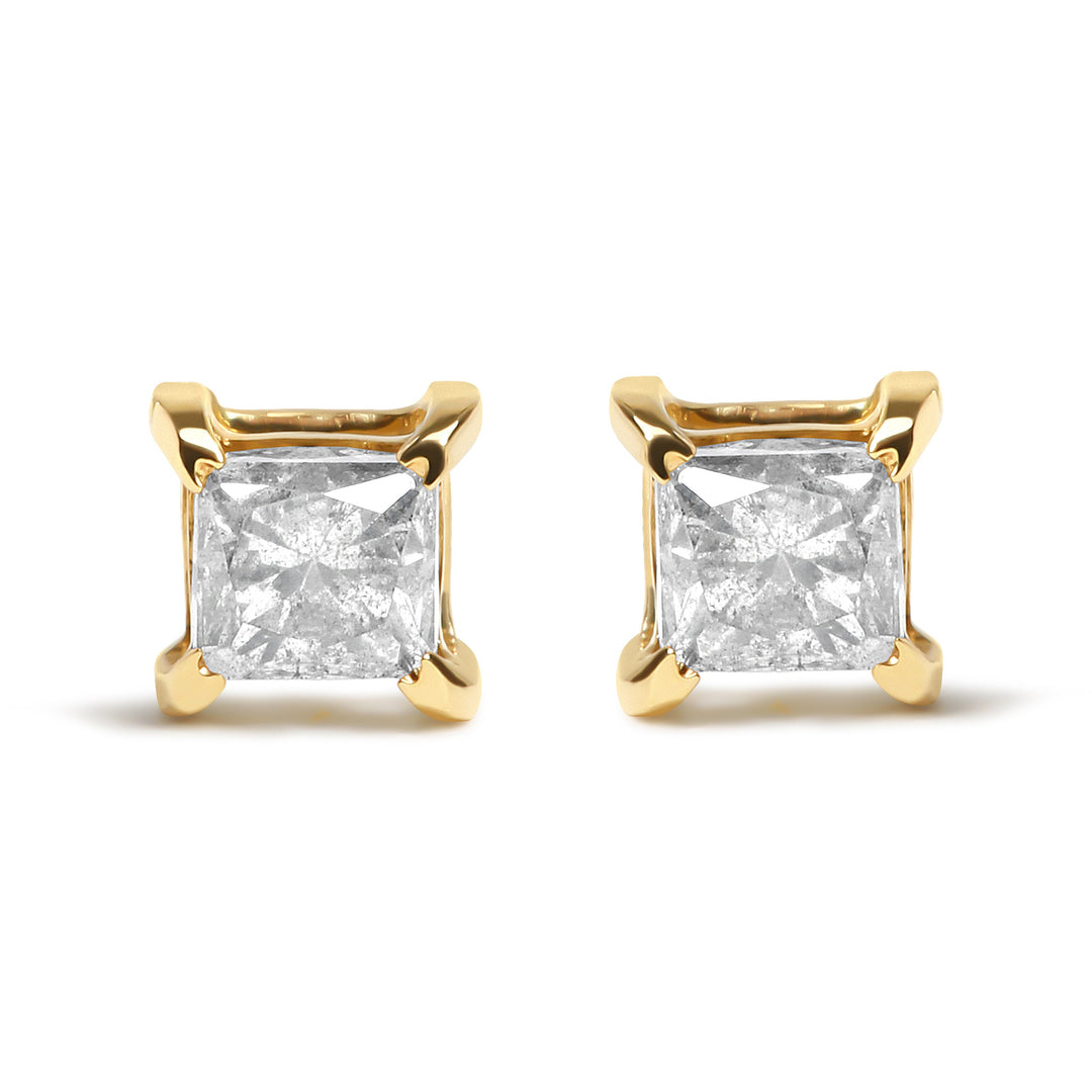 Pendientes de tuerca de oro amarillo de 14K con diamantes naturales marrones de corte princesa de 5/8 Cttw y 4 puntas (color marrón, claridad SI2-I1)
