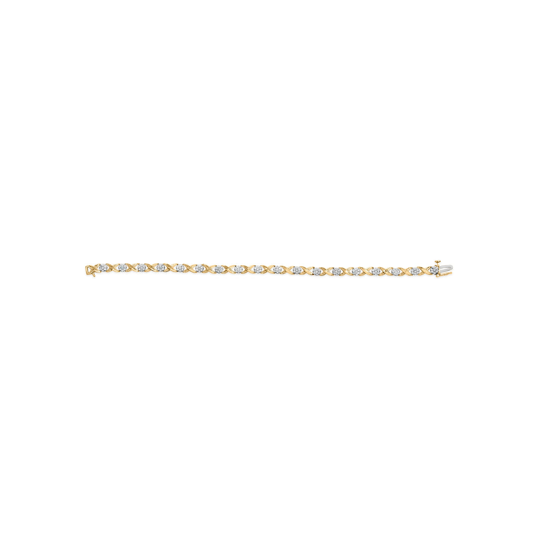 Pulsera de oro blanco de 10K con racimo floral de diamantes de 1,00 Cttw y eslabones en X de 7,25" (Color I-J, Claridad I1-I2)