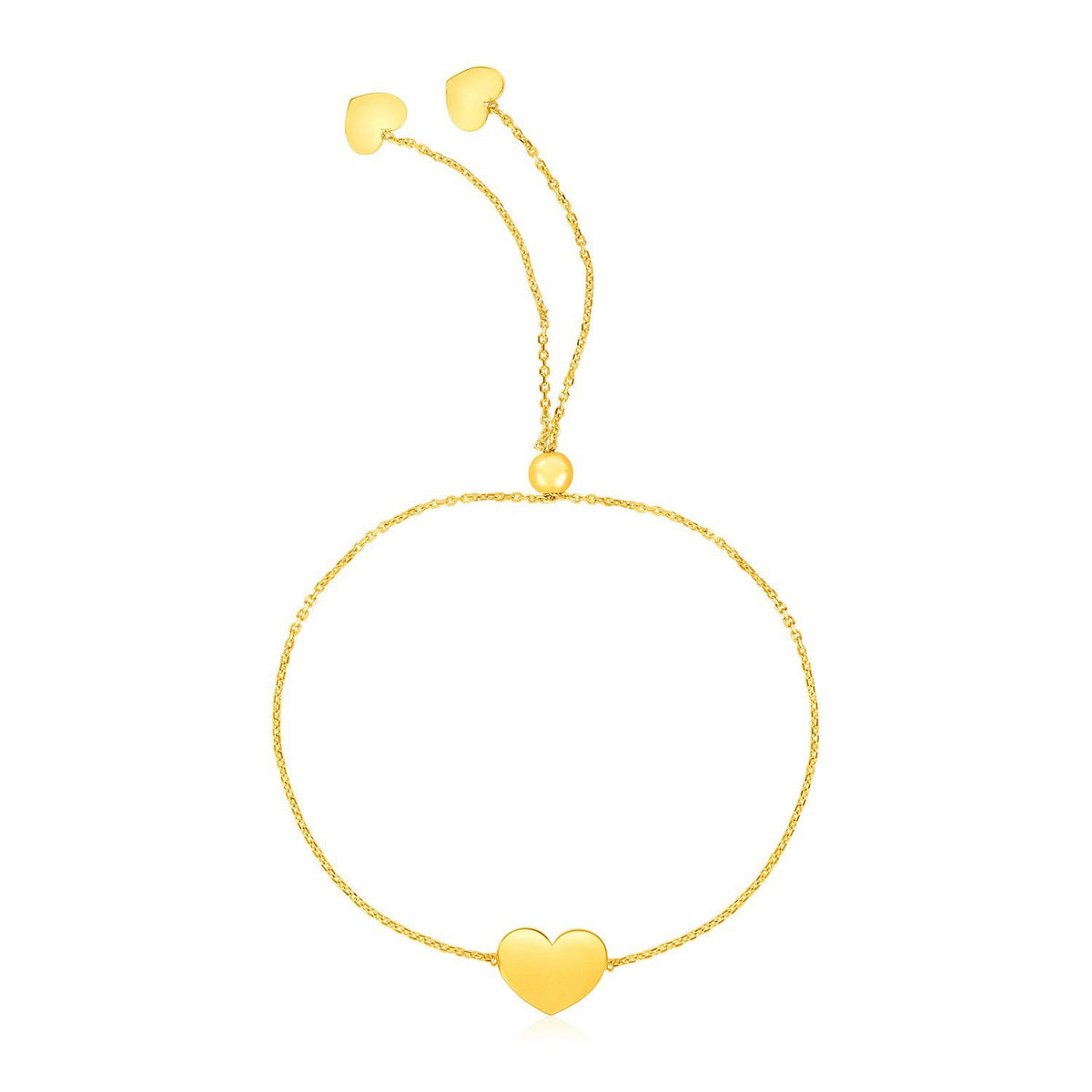 Pulsera ajustable de corazón en oro amarillo de 14k