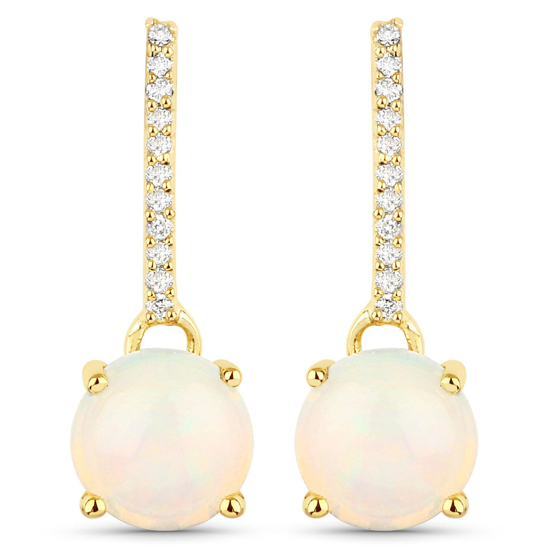 1.06 Carat Genuine Ethiopian Opal and White Diamond 10K Yellow Gold Earrings