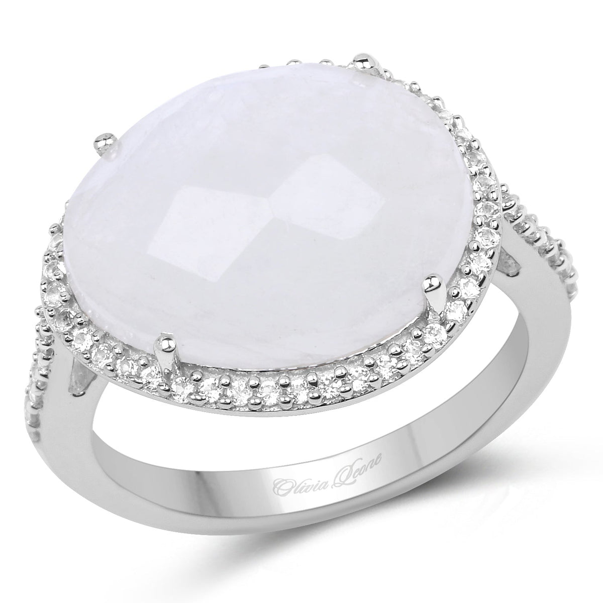 Anillo de plata de ley .925 con piedra lunar arcoíris blanca auténtica de 7,33 quilates y topacio blanco